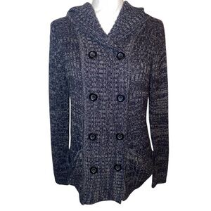 CREAZIONI EFFECI Double Breasted Hooded Sweater Cardigan Black & Gray Size Large